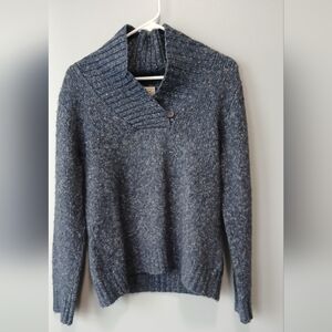 L.L. Bean Blue Shawl Neck Wool Blend Sweater Women Medium Fisherman Outdoor
